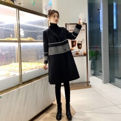 2020秋冬新款小個(gè)子黑色毛呢外套女中長(zhǎng)款千鳥格赫本呢子大衣