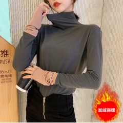 高領(lǐng)t恤女衣服學(xué)生韓版寬松秋季加絨上衣百搭緊身長袖打底衫