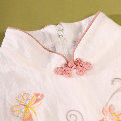 童裝女童中國風春夏新款中童中式復古旗袍刺繡兒童漢服套裝